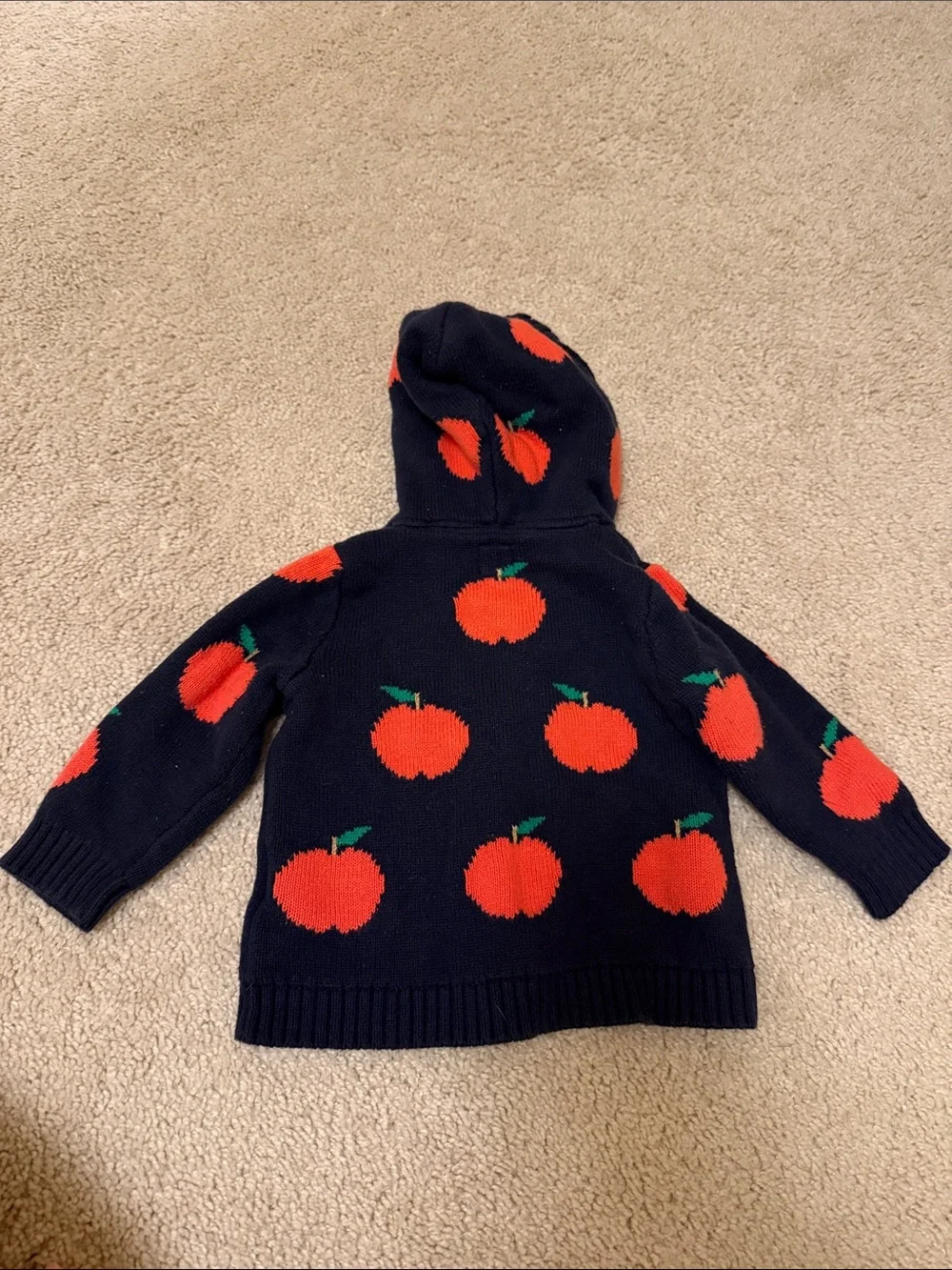 GAP Navy Hooded Cardigan with Red Apple Motif